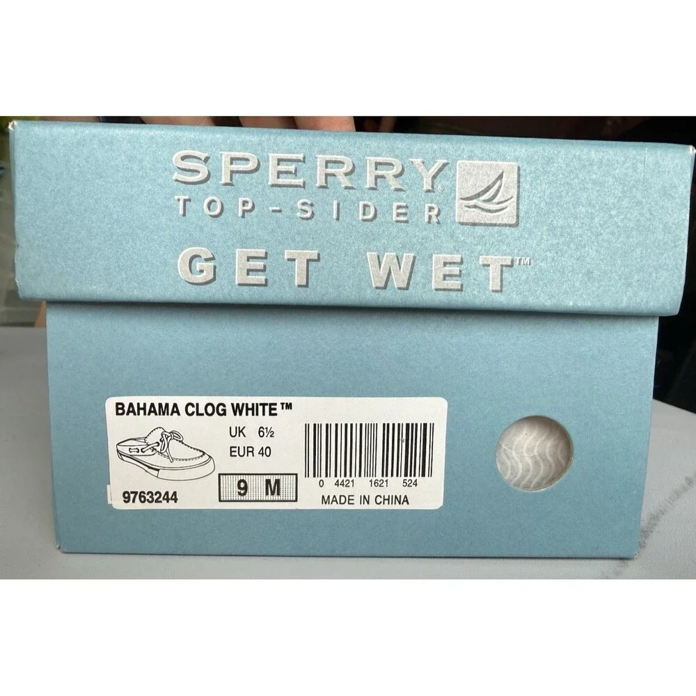 NEW Women Sperry Top-Sider Bahama Clog White Boat Shoes Slides Canvas size 9 M